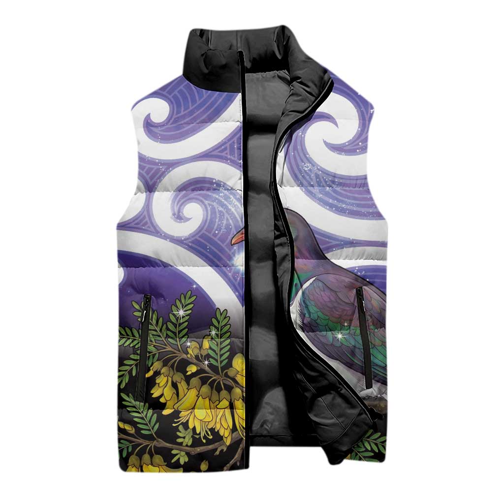 Kekeru New Zealand Matariki Sleeveless Puffer Jacket Kukupa Kowhai Maori New Year Purple Version