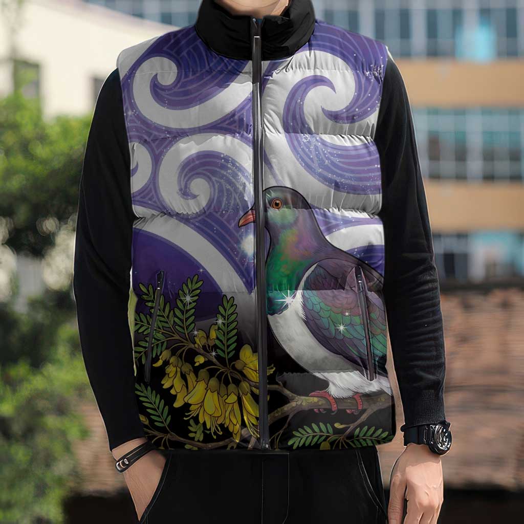 Kekeru New Zealand Matariki Sleeveless Puffer Jacket Kukupa Kowhai Maori New Year Purple Version