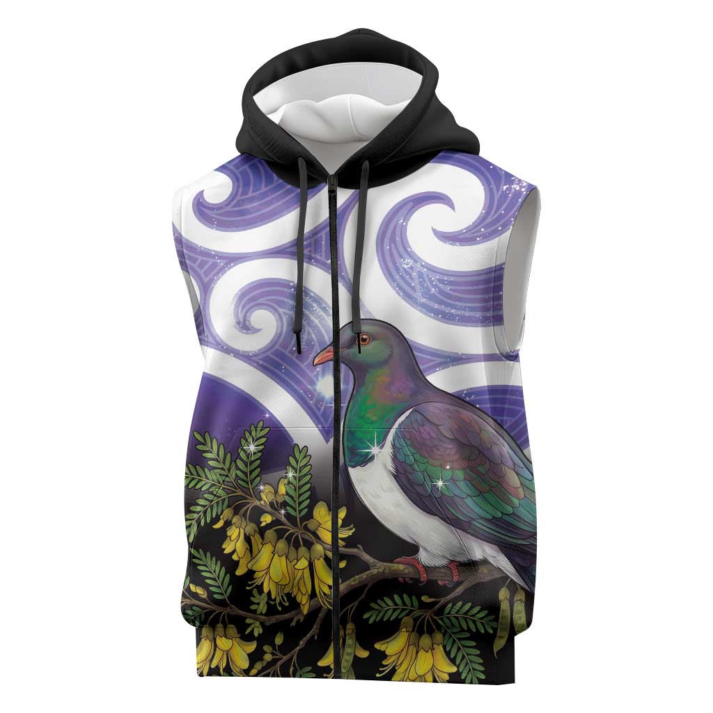 Kekeru New Zealand Matariki Sleeveless Zip Hoodie Kukupa Kowhai Maori New Year Purple Version LT14 Purple - Polynesian Pride