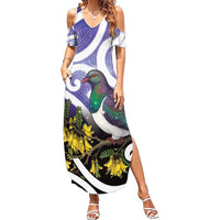 Kekeru New Zealand Matariki Summer Maxi Dress Kukupa Kowhai Maori New Year Purple Version LT14 Women Purple - Polynesian Pride