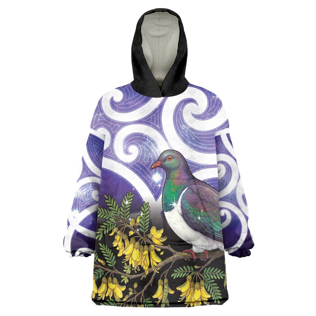 Kekeru New Zealand Matariki Wearable Blanket Hoodie Kukupa Kowhai Maori New Year Purple Version LT14 One Size Purple - Polynesian Pride