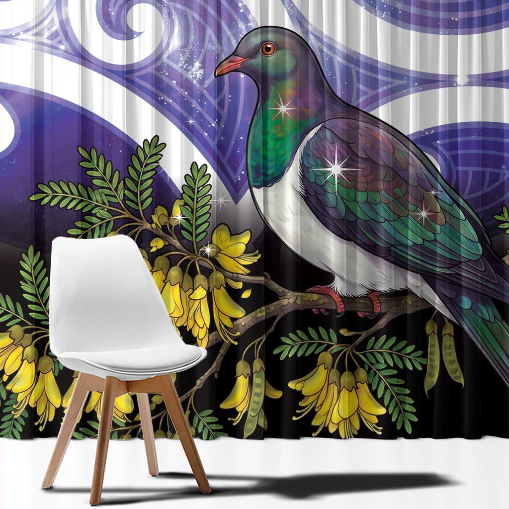 Kekeru New Zealand Matariki Window Curtain Kukupa Kowhai Maori New Year Purple Version