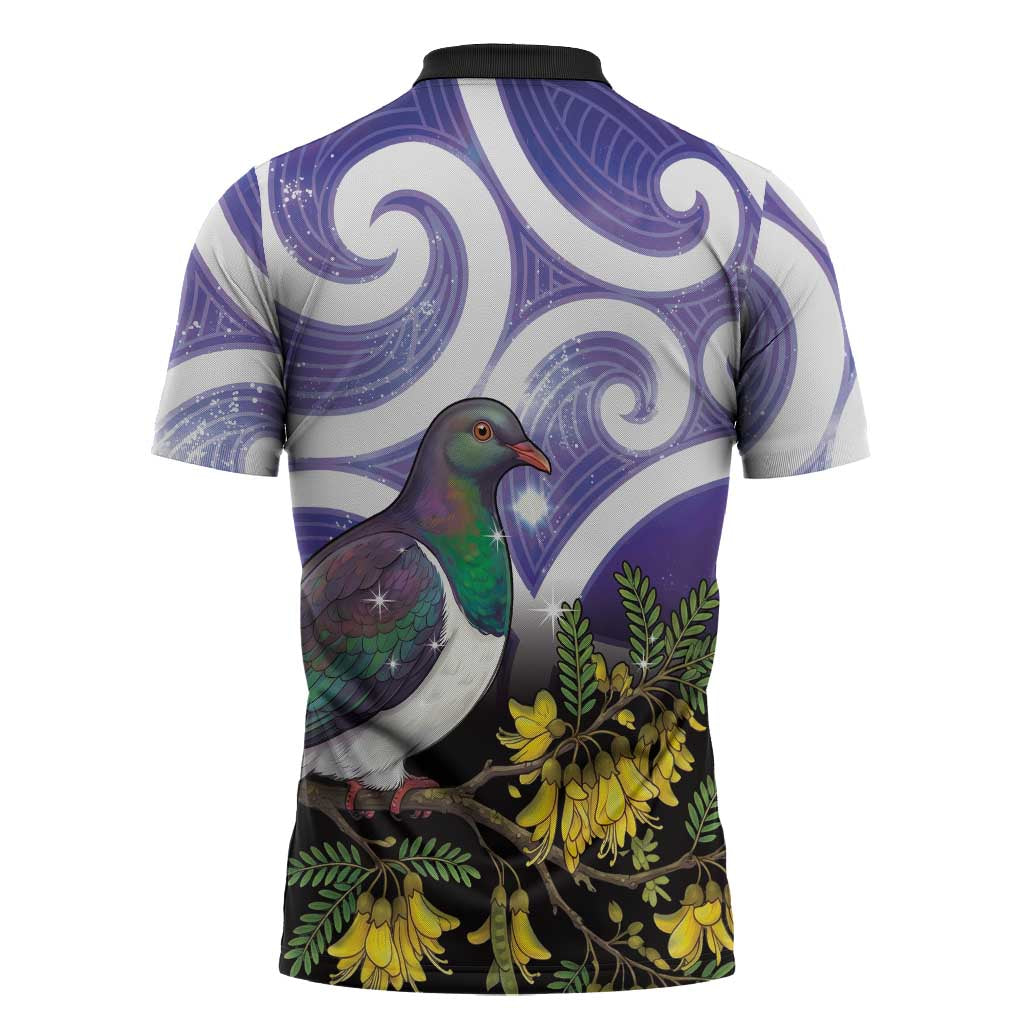 Kekeru New Zealand Matariki Zipper Polo Shirt Kukupa Kowhai Maori New Year Purple Version LT14 - Polynesian Pride