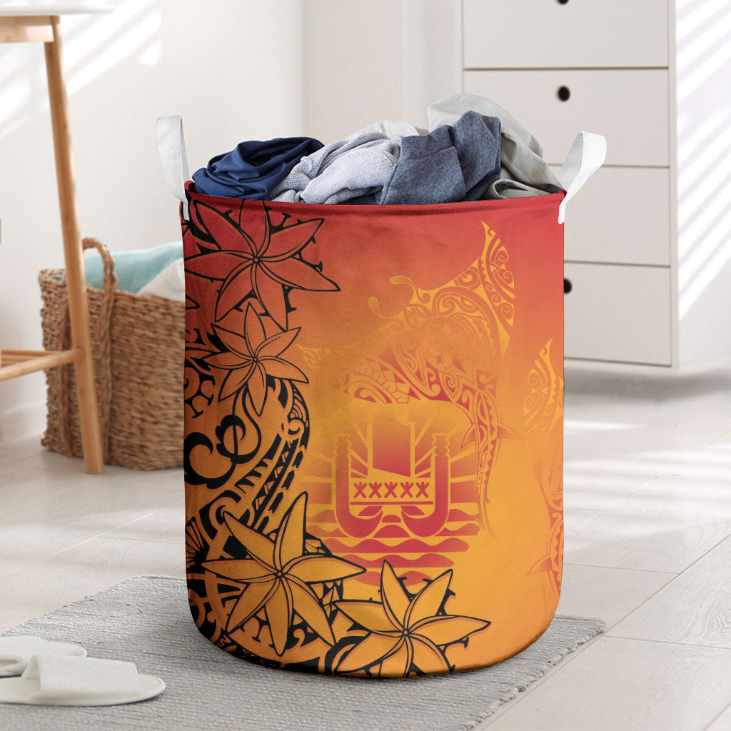 French Polynesia Manta Ray Tattoo Laundry Basket Tahiti Hahalua Tiare Maori Gradient Style