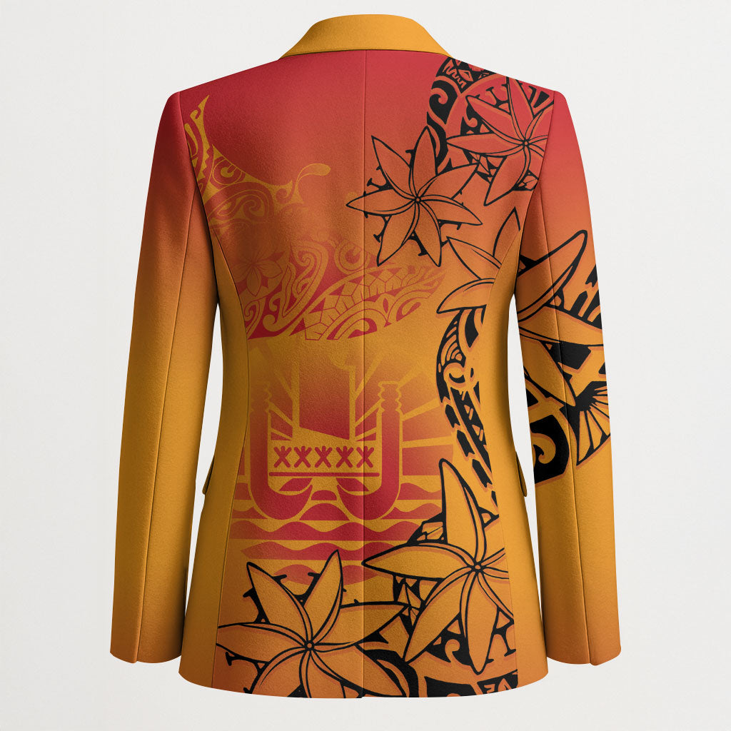 French Polynesia Manta Ray Tattoo Blazer Tahiti Hahalua Tiare Maori Gradient Style