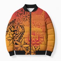 French Polynesia Manta Ray Tattoo Bomber Puffer Jacket Tahiti Hahalua Tiare Maori Gradient Style