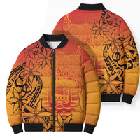 French Polynesia Manta Ray Tattoo Bomber Puffer Jacket Tahiti Hahalua Tiare Maori Gradient Style