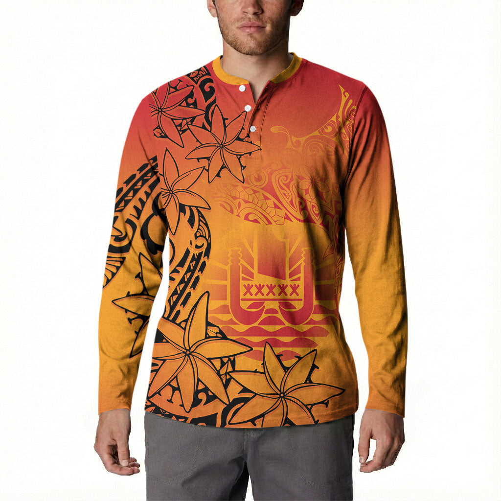 French Polynesia Manta Ray Tattoo Button Sweatshirt Tahiti Hahalua Tiare Maori Gradient Style