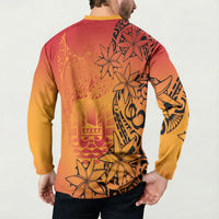 French Polynesia Manta Ray Tattoo Button Sweatshirt Tahiti Hahalua Tiare Maori Gradient Style