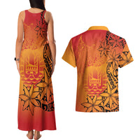 French Polynesia Manta Ray Tattoo Couples Matching Tank Maxi Dress and Hawaiian Shirt Tahiti Hahalua Tiare Maori Gradient Style LT14 - Polynesian Pride