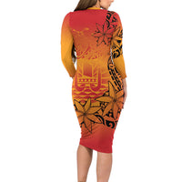 French Polynesia Manta Ray Tattoo Family Matching Long Sleeve Bodycon Dress and Hawaiian Shirt Tahiti Hahalua Tiare Maori Gradient Style LT14 - Polynesian Pride