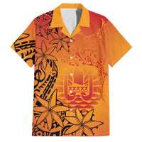 French Polynesia Manta Ray Tattoo Family Matching Off The Shoulder Long Sleeve Dress and Hawaiian Shirt Tahiti Hahalua Tiare Maori Gradient Style LT14 Dad's Shirt - Short Sleeve Orange - Polynesian Pride
