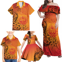 French Polynesia Manta Ray Tattoo Family Matching Off Shoulder Maxi Dress and Hawaiian Shirt Tahiti Hahalua Tiare Maori Gradient Style LT14 - Polynesian Pride