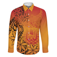 French Polynesia Manta Ray Tattoo Family Matching Off Shoulder Maxi Dress and Hawaiian Shirt Tahiti Hahalua Tiare Maori Gradient Style LT14 Dad's Shirt - Long Sleeve Orange - Polynesian Pride
