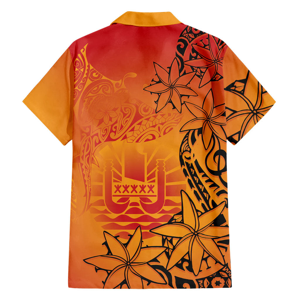 French Polynesia Manta Ray Tattoo Family Matching Off Shoulder Short Dress and Hawaiian Shirt Tahiti Hahalua Tiare Maori Gradient Style LT14 - Polynesian Pride