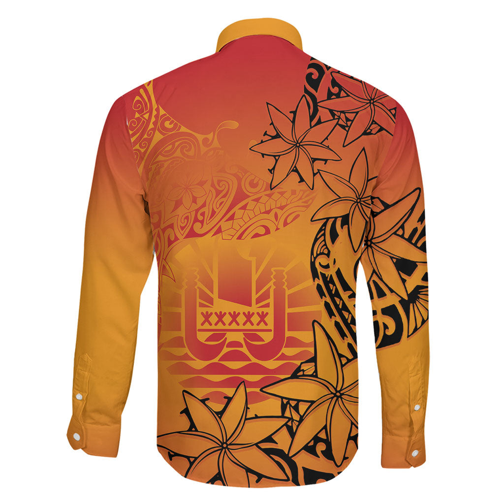 French Polynesia Manta Ray Tattoo Family Matching Off Shoulder Short Dress and Hawaiian Shirt Tahiti Hahalua Tiare Maori Gradient Style LT14 - Polynesian Pride