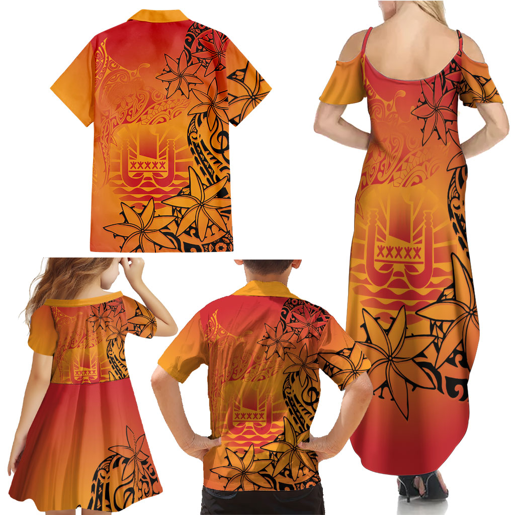 French Polynesia Manta Ray Tattoo Family Matching Summer Maxi Dress and Hawaiian Shirt Tahiti Hahalua Tiare Maori Gradient Style LT14 - Polynesian Pride