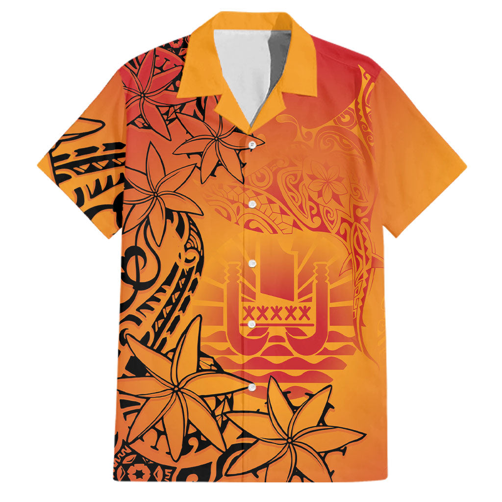 French Polynesia Manta Ray Tattoo Family Matching Summer Maxi Dress and Hawaiian Shirt Tahiti Hahalua Tiare Maori Gradient Style LT14 Dad's Shirt - Short Sleeve Orange - Polynesian Pride