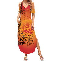 French Polynesia Manta Ray Tattoo Family Matching Summer Maxi Dress and Hawaiian Shirt Tahiti Hahalua Tiare Maori Gradient Style LT14 Mom's Dress Orange - Polynesian Pride