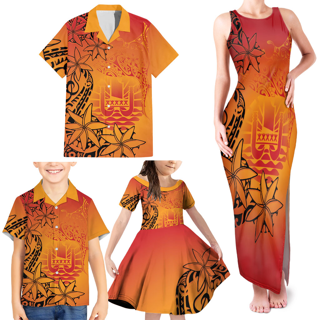 French Polynesia Manta Ray Tattoo Family Matching Tank Maxi Dress and Hawaiian Shirt Tahiti Hahalua Tiare Maori Gradient Style LT14 - Polynesian Pride