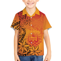 French Polynesia Manta Ray Tattoo Family Matching Tank Maxi Dress and Hawaiian Shirt Tahiti Hahalua Tiare Maori Gradient Style LT14 Son's Shirt Orange - Polynesian Pride