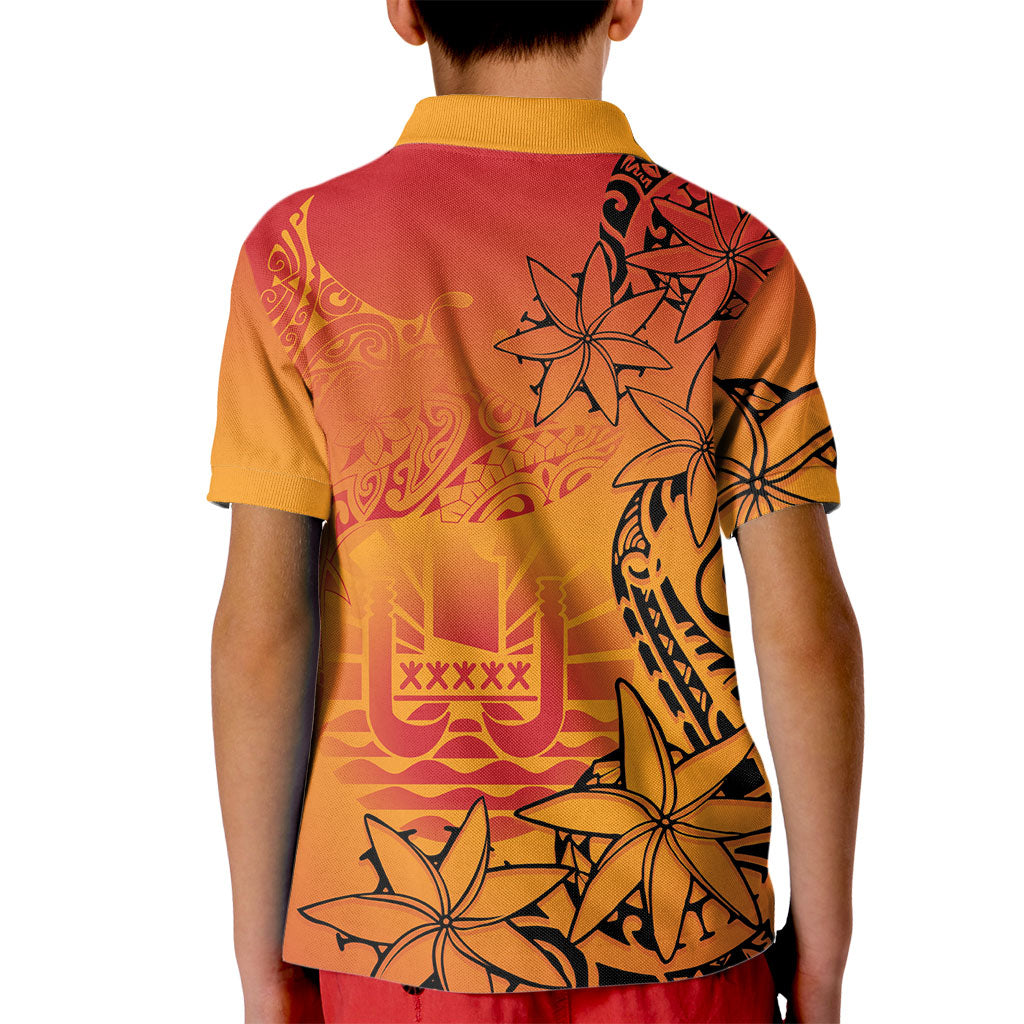 French Polynesia Manta Ray Tattoo Kid Polo Shirt Tahiti Hahalua Tiare Maori Gradient Style