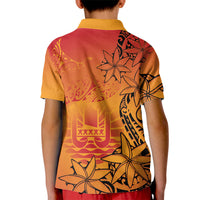 French Polynesia Manta Ray Tattoo Kid Polo Shirt Tahiti Hahalua Tiare Maori Gradient Style