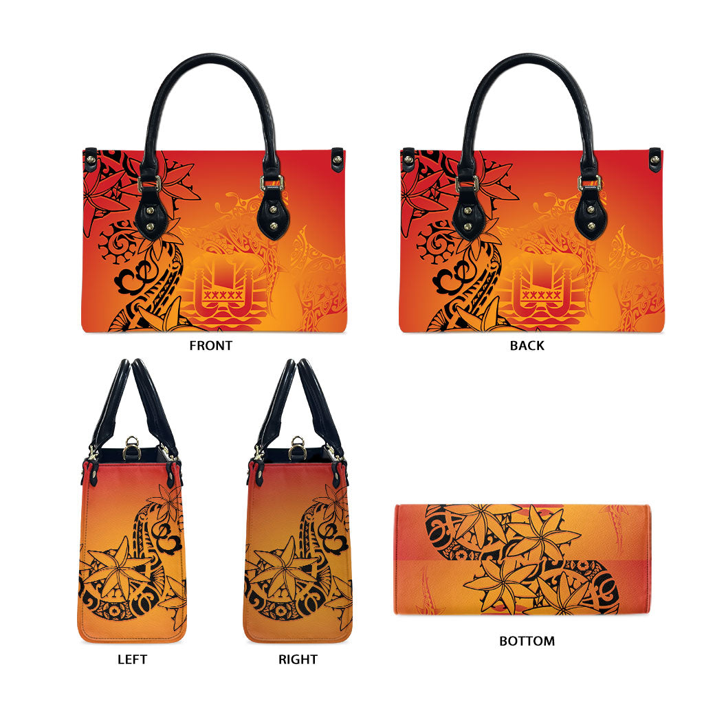 French Polynesia Manta Ray Tattoo Leather Bag Tahiti Hahalua Tiare Maori Gradient Style