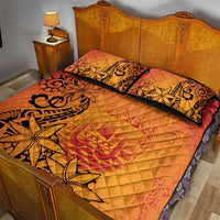 French Polynesia Manta Ray Tattoo Quilt Bed Set Tahiti Hahalua Tiare Maori Gradient Style
