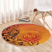 French Polynesia Manta Ray Tattoo Round Carpet Tahiti Hahalua Tiare Maori Gradient Style