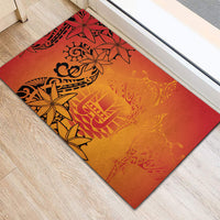 French Polynesia Manta Ray Tattoo Rubber Doormat Tahiti Hahalua Tiare Maori Gradient Style