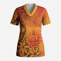 French Polynesia Manta Ray Tattoo Scrub Top Tahiti Hahalua Tiare Maori Gradient Style