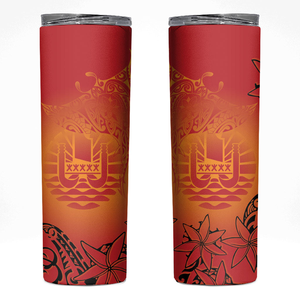 French Polynesia Manta Ray Tattoo Skinny Tumbler Tahiti Hahalua Tiare Maori Gradient Style
