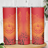 French Polynesia Manta Ray Tattoo Skinny Tumbler Tahiti Hahalua Tiare Maori Gradient Style
