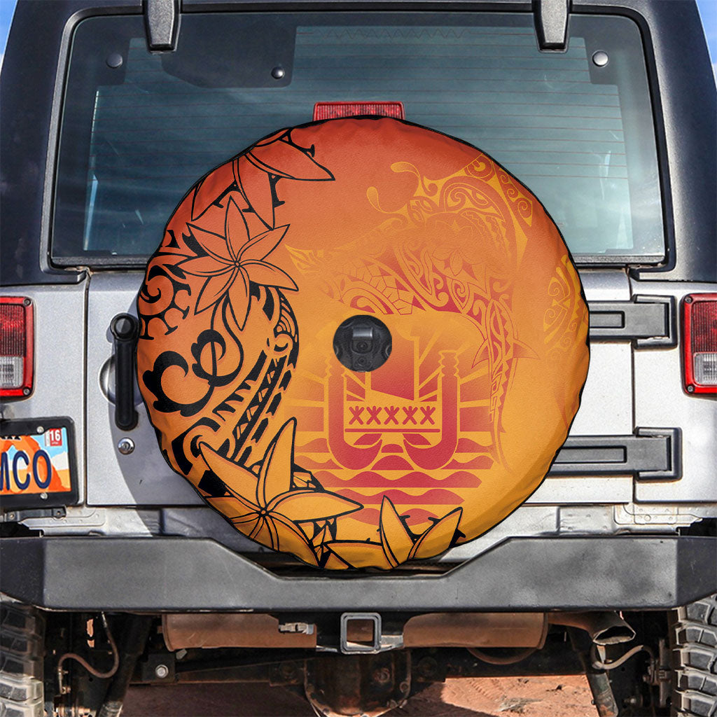 French Polynesia Manta Ray Tattoo Spare Tire Cover Tahiti Hahalua Tiare Maori Gradient Style
