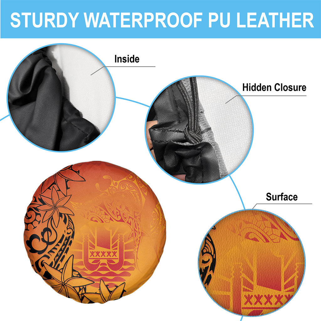 French Polynesia Manta Ray Tattoo Spare Tire Cover Tahiti Hahalua Tiare Maori Gradient Style