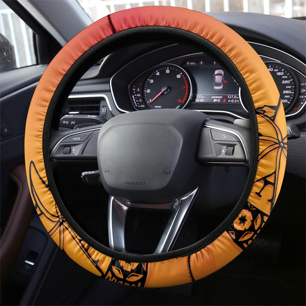 French Polynesia Manta Ray Tattoo Steering Wheel Cover Tahiti Hahalua Tiare Maori Gradient Style