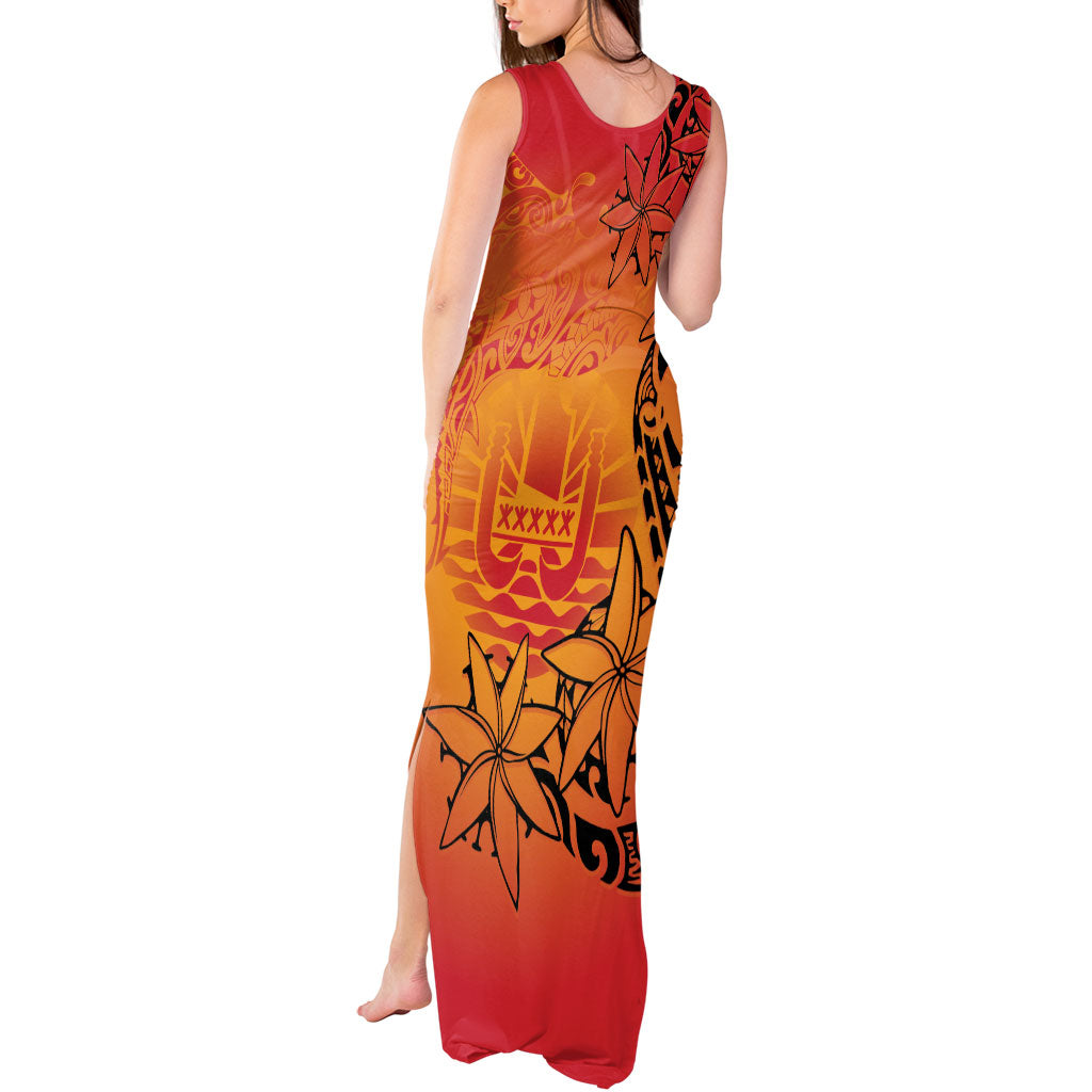 French Polynesia Manta Ray Tattoo Tank Maxi Dress Tahiti Hahalua Tiare Maori Gradient Style