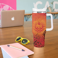 French Polynesia Manta Ray Tattoo Tumbler With Handle Tahiti Hahalua Tiare Maori Gradient Style