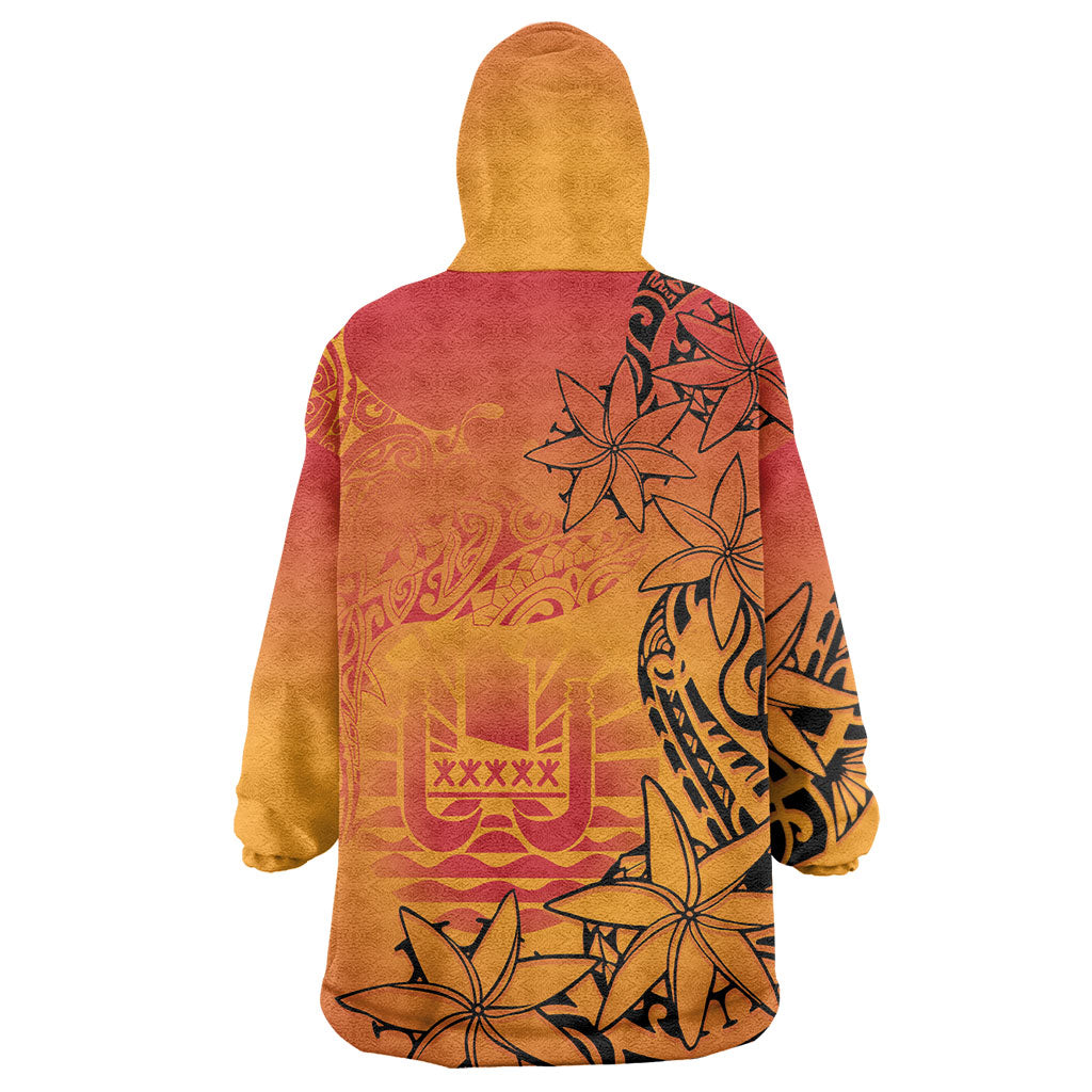 French Polynesia Manta Ray Tattoo Wearable Blanket Hoodie Tahiti Hahalua Tiare Maori Gradient Style
