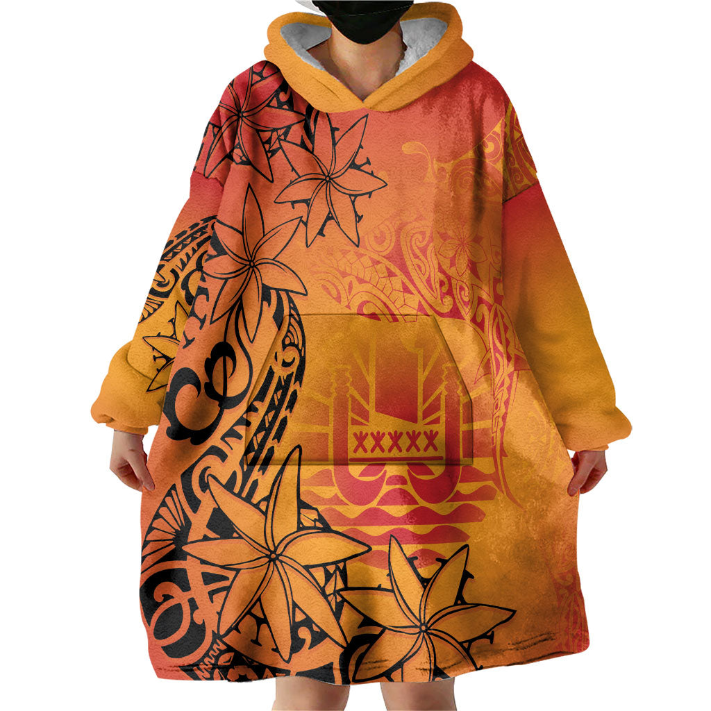 French Polynesia Manta Ray Tattoo Wearable Blanket Hoodie Tahiti Hahalua Tiare Maori Gradient Style