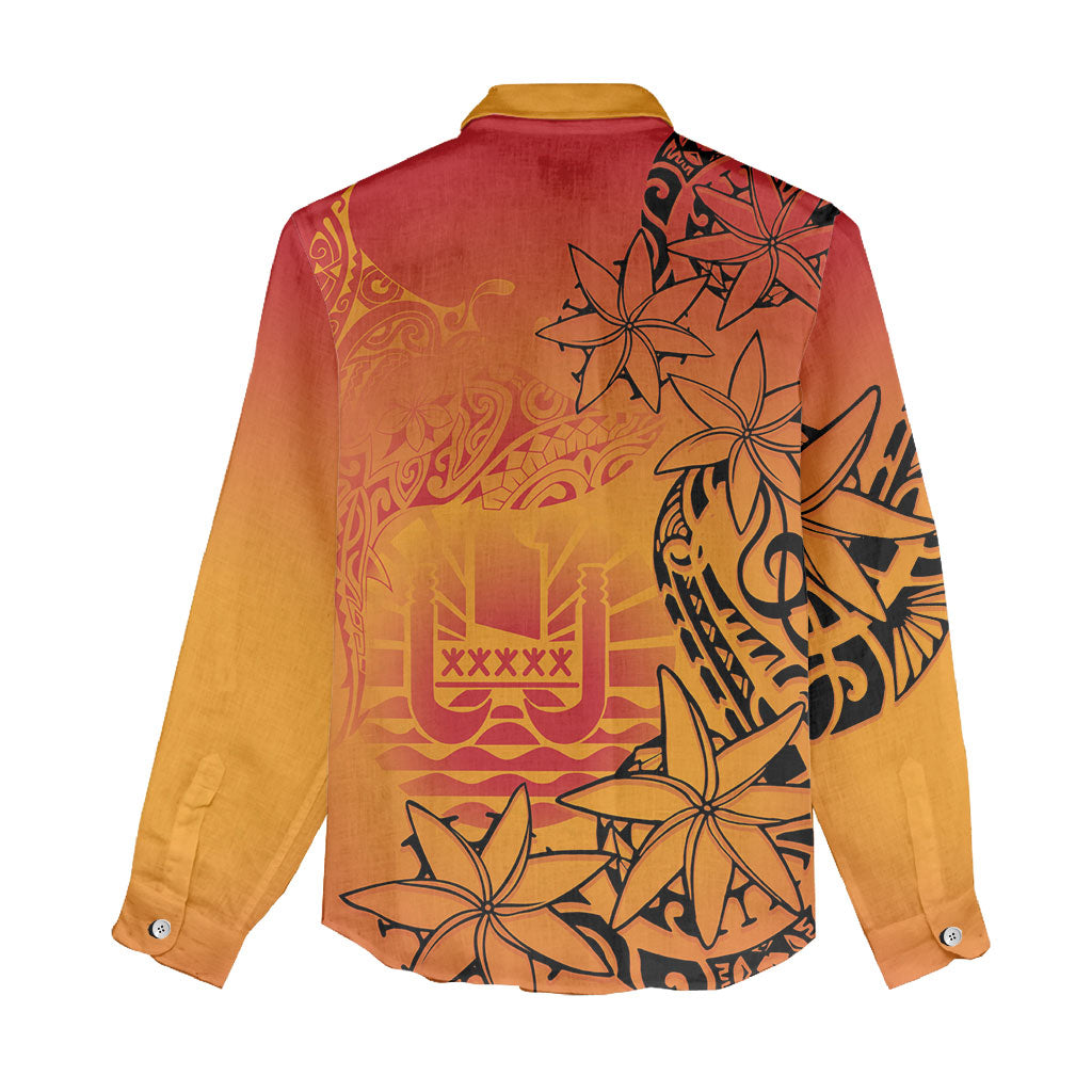 French Polynesia Manta Ray Tattoo Women Casual Shirt Tahiti Hahalua Tiare Maori Gradient Style LT14 - Polynesian Pride