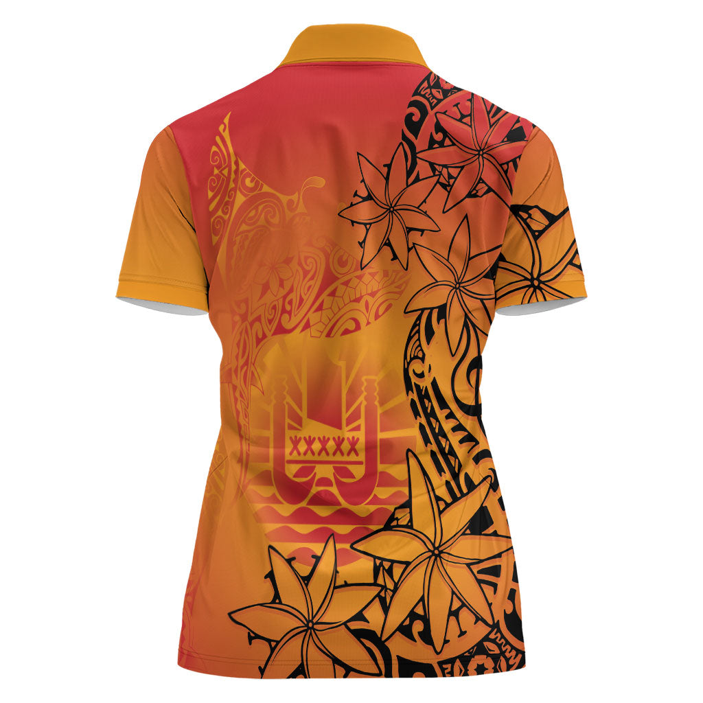 French Polynesia Manta Ray Tattoo Women Polo Shirt Tahiti Hahalua Tiare Maori Gradient Style