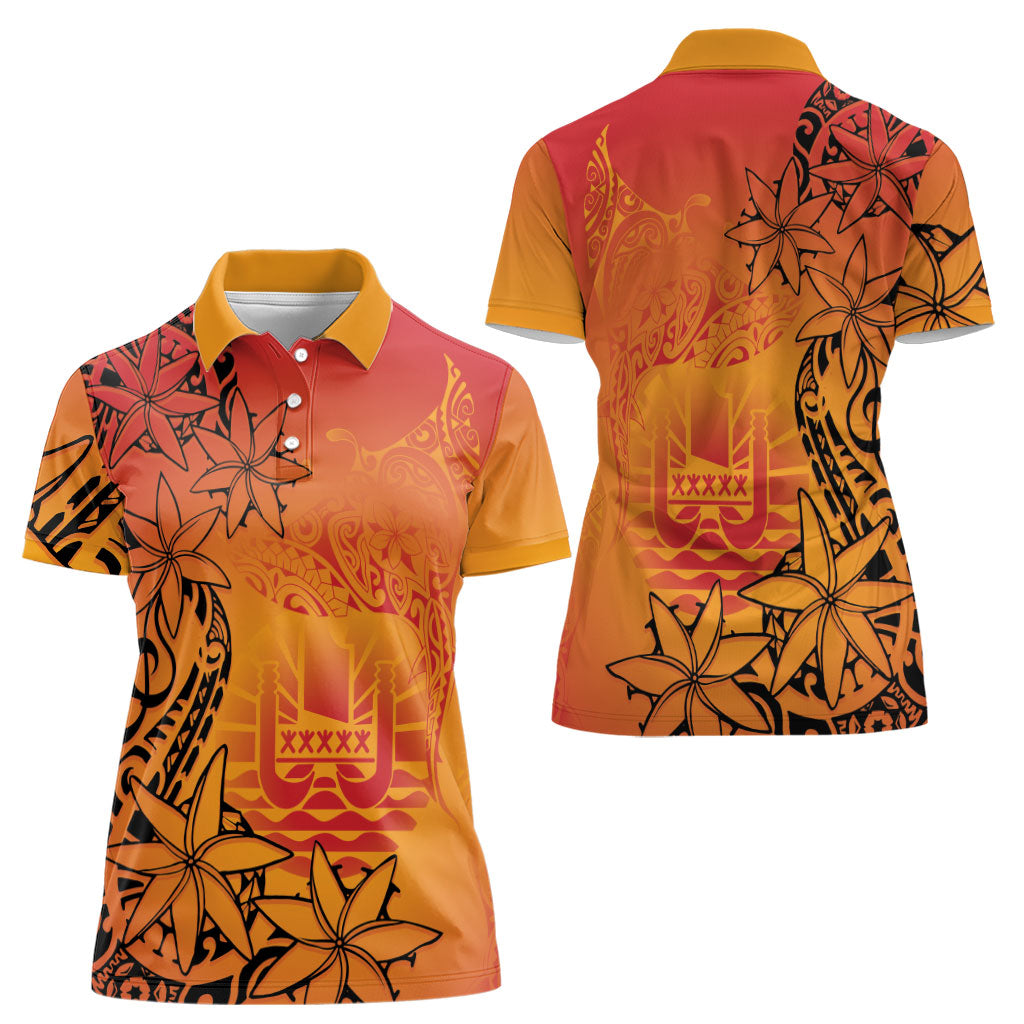 French Polynesia Manta Ray Tattoo Women Polo Shirt Tahiti Hahalua Tiare Maori Gradient Style