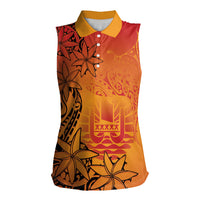 French Polynesia Manta Ray Tattoo Women Sleeveless Polo Shirt Tahiti Hahalua Tiare Maori Gradient Style