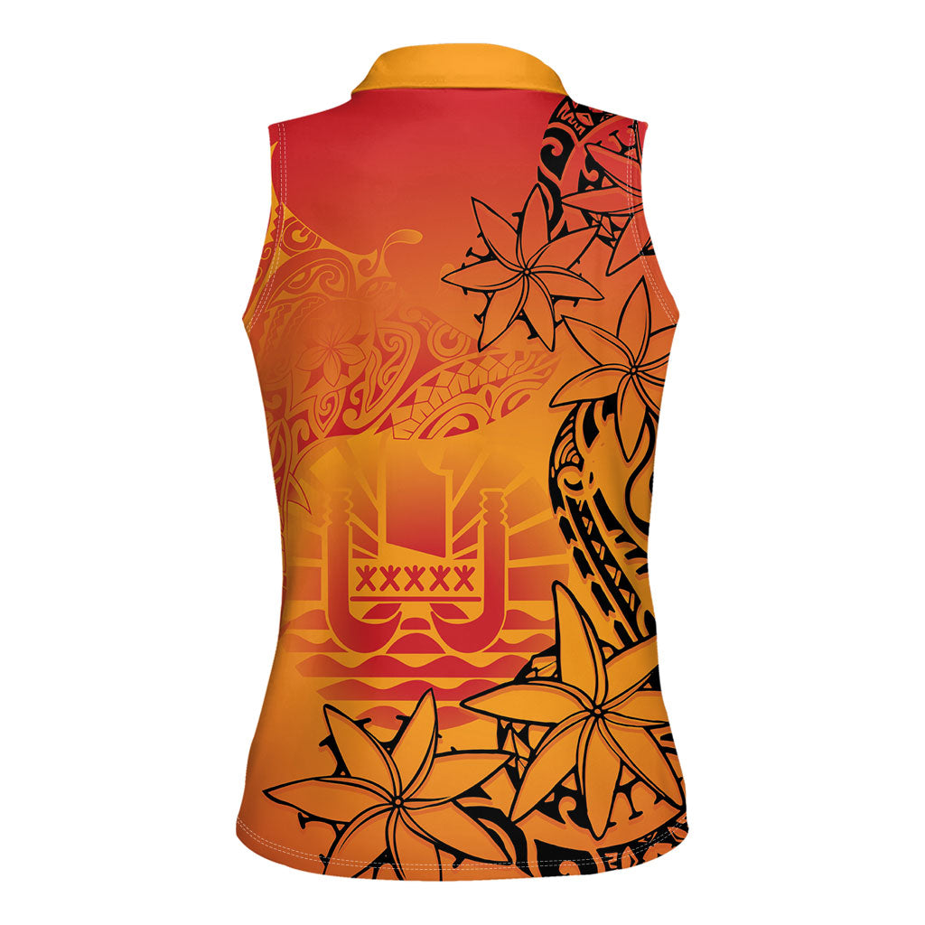 French Polynesia Manta Ray Tattoo Women Sleeveless Polo Shirt Tahiti Hahalua Tiare Maori Gradient Style