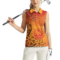French Polynesia Manta Ray Tattoo Women Sleeveless Polo Shirt Tahiti Hahalua Tiare Maori Gradient Style