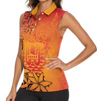 French Polynesia Manta Ray Tattoo Women Sleeveless Polo Shirt Tahiti Hahalua Tiare Maori Gradient Style
