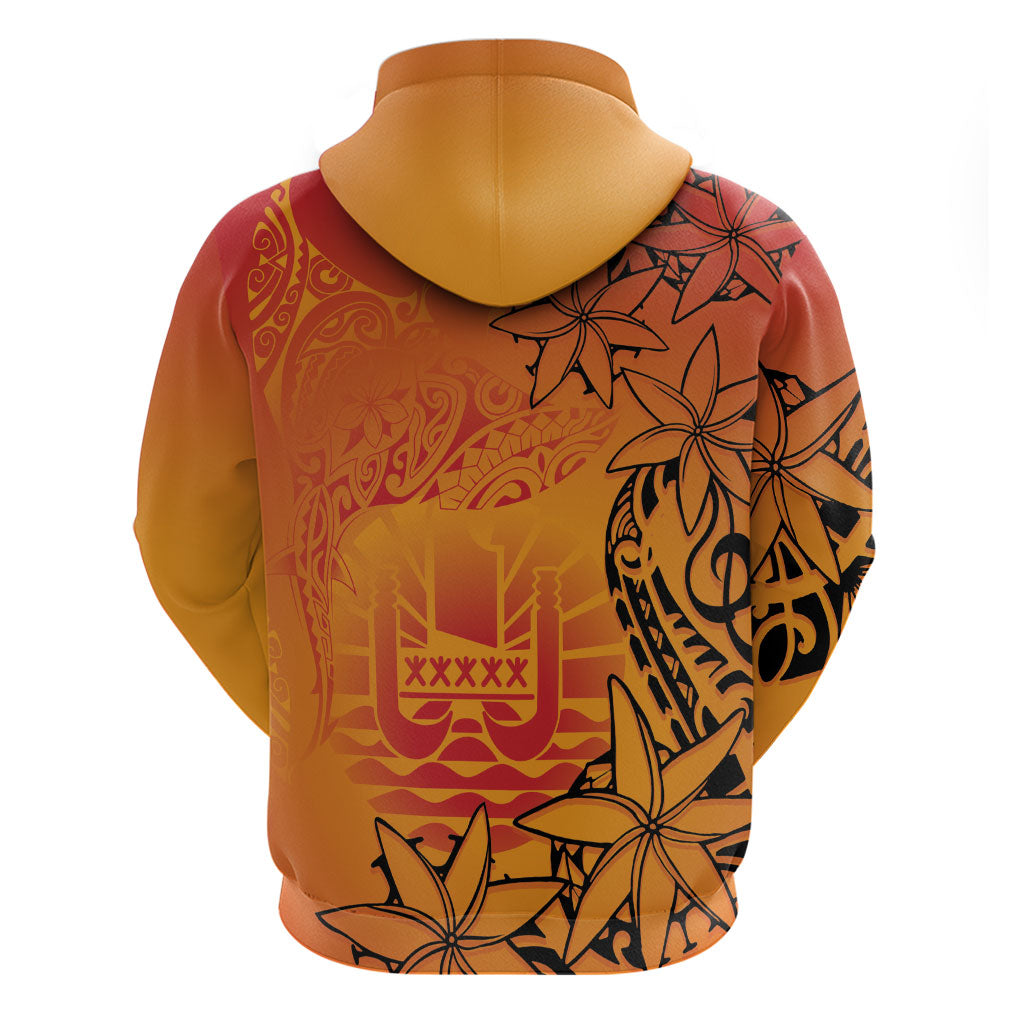 French Polynesia Manta Ray Tattoo Zip Hoodie Tahiti Hahalua Tiare Maori Gradient Style
