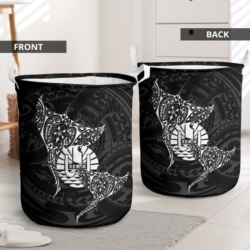 French Polynesia Manta Ray Tattoo Laundry Basket Tahiti Hahalua Turtle Shark Black Color